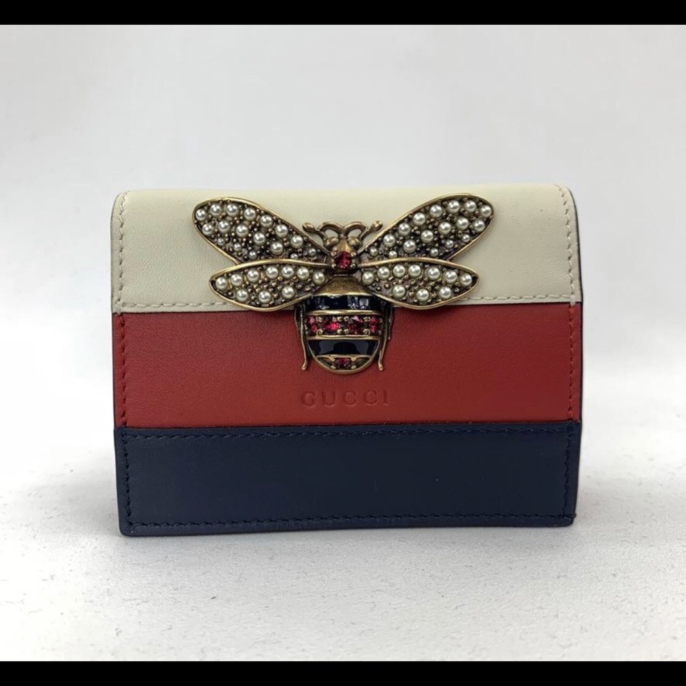 * RARE * Gucci Queen Margaret Card Case in White, Blue, and Red NEW IN BOX W BAG - Picture 1 of 12